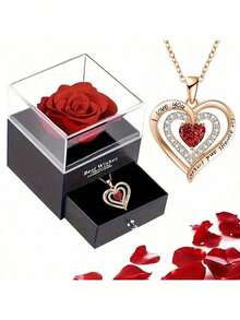 Naszyjnik z wisiorkiem w kształcie serca, zestaw naszyjników z czerwoną różą w pudełku na biżuterię, odpowiedni dla przyjaciółek, kochanków, na Boże Narodzenie, Walentynki, Dzień Matki, naszyjnik z wisiorkiem w pudełku na prezent z różą, naszyjnik dla matki i córki, siostry, naszyjnik dla najlepszych przyjaciółek, prezent dla mamy, kochanki, żony, dziewczyny, córki, siostry, na ślub, święta, Dzień Matki, rocznicę - Wielokolorowe - Zobacz 14