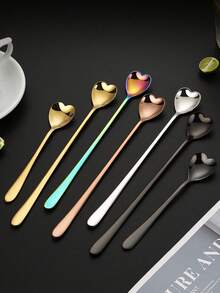 1 pièce Cuillère à glace en forme de cœur en acier inoxydable 304, cuillère à dessert à long manche pour mariage, brasseur de café - Multicolore - Voir 4
