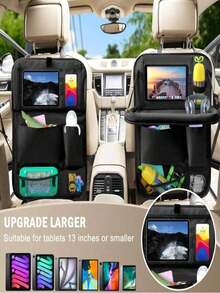 2 Pieces Car Rear Seat Storage Bag With Stacked Desktop Tray And Built-In Tablet Stand, Multi Pocket Backseat Organizer With Six Storage Pockets For Toys Snacks Cups Phones Chargers And Books, Universal Car Seat Backrest Protector Kick Pad And Spill Guard, Foldable Travel Accessories For Family Road Trips Kids Entertainment Long Drives Commuting Airport Transfers Outdoor Adventures Holiday Gift Prep - Multicolor - View 4
