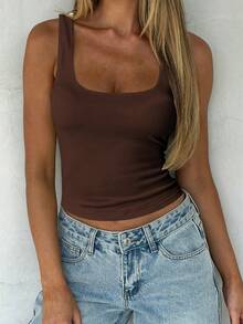 GAOVOT Women's Sexy Backless Crop Top, Y2K Style Casual Camisole - Brown - View 5