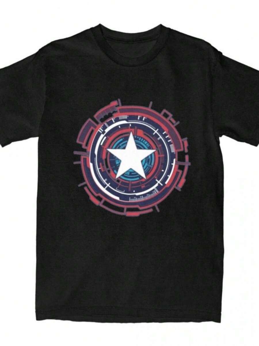 Fashion Captain Americas T Shirt Men Women's Pure Cotton Tee Shirt Gift Idea Clothing - 黑色 - 查看 1