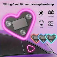 1/2个太阳能汽车内饰无线LED灯，三角形车窗心形氛围灯，便携式汽车内饰LED夜灯，用于汽车仪表盘、车窗装饰 - 圣诞节情人节礼物，女士汽车用品 - 彩色 - 查看 8