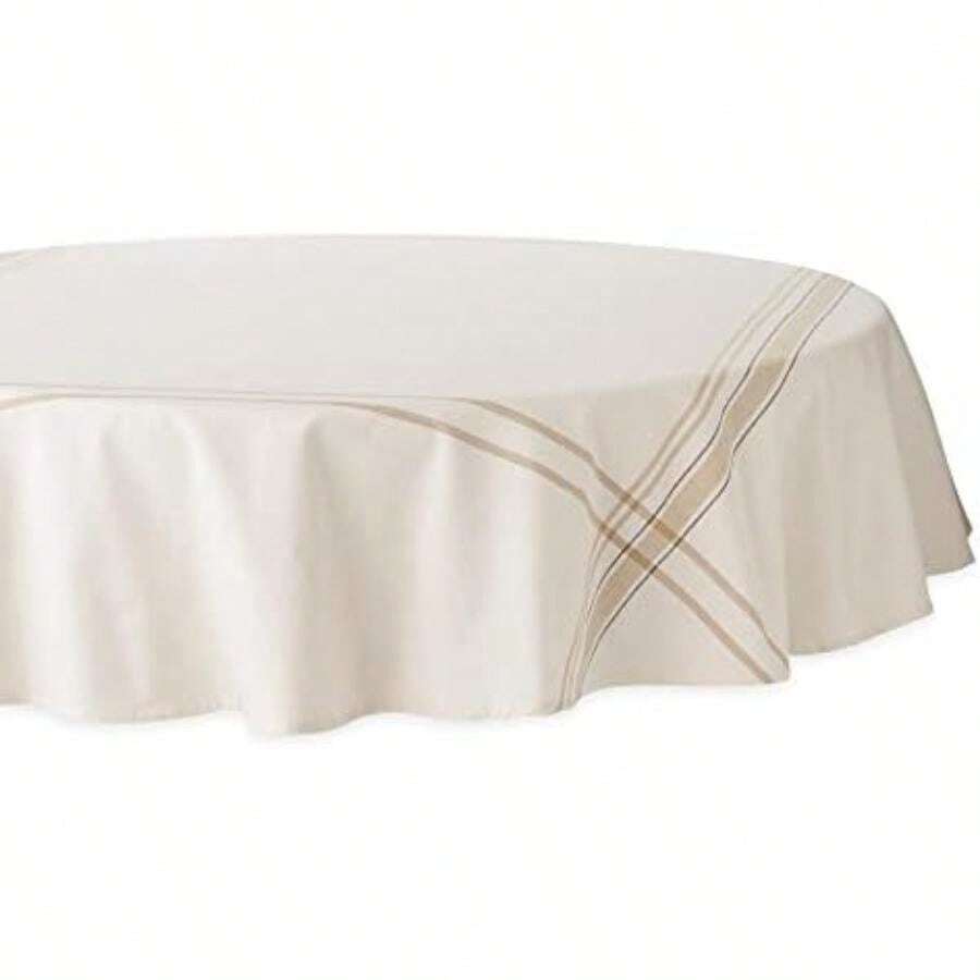 DII 100% algodón, Lavable a máquina, Mantel Individual a Rayas francesas para cenas, Verano y picnics Aire Libre, Nautical Blue Stripes, Tablecloth - 60 x 84, 1(70 cm (Redondo) blanco chambray) - Multicolor - Ver 1