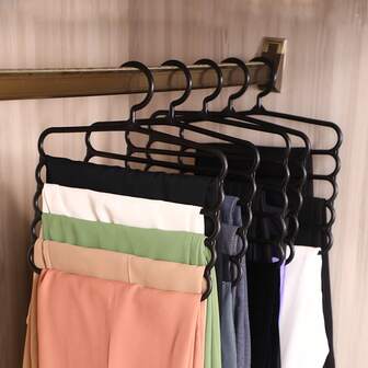 5-Tier Plastic Multi-Functional Pants Hanger, For Storing Ties, Scarves And Pants, Space-Saving Multilayer Pants Rack: Non-Slip, Polished Plastic Wardrobe Organizer, For Clothing