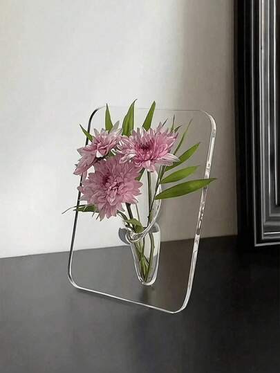 1 pieza Jarrón cuadrado transparente de acrílico, accesorio de decoración del hogar y arreglos florales, soporte minimalista de escritorio para una sola flor o ramo - Diseño anti-derrames para mesa, oficina y decoración del hogar | Maceta hidropónica moderna y elegante centro de mesa para bodas
