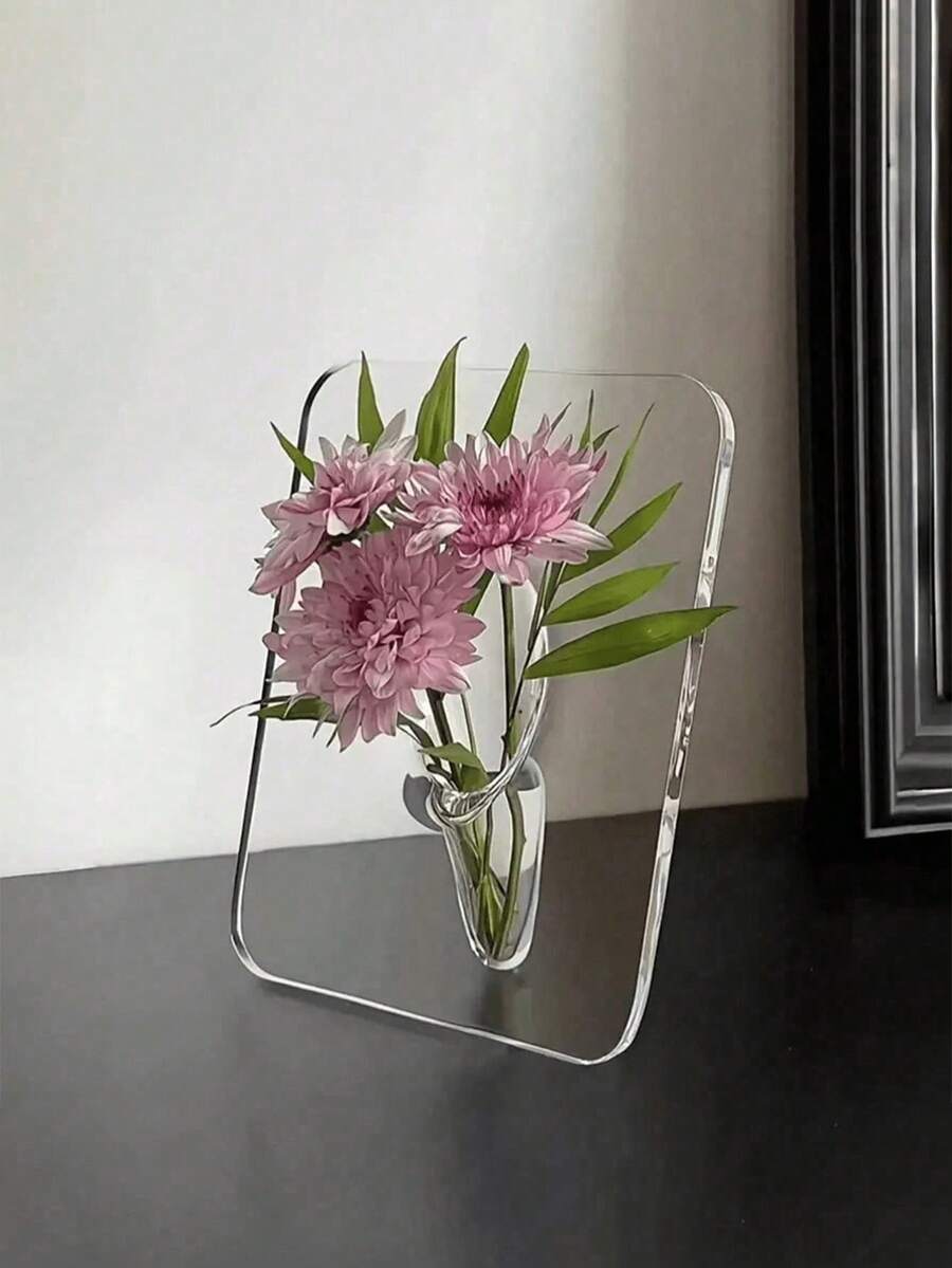 1个透明方形亚克力花瓶，家居装饰及插花配件，简约桌面花瓶，可插单枝或花束 - 防溢设计，适用于桌面、办公室及家居装饰 | 现代水培花盆及优雅婚礼中心装饰品