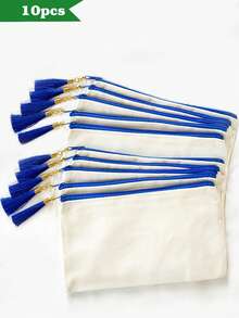 1个/5个/10个装帆布拉链带流苏收纳袋,旅行化妆包,化妆品收纳包,铅笔盒,适合度假、海滩、浴室、卧室使用,大容量 - 米色 - 查看 56