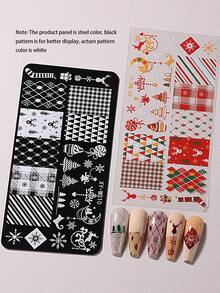 2/4件套圣诞冬季雪花美甲印花板，包含圣诞老人、驯鹿、字母、蝴蝶结、圣诞树、姜饼人图案，Y2K风格美甲印花模板，DIY美甲沙龙，美甲用品 - 銀色 - 查看 10