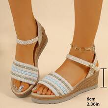 2026 New Women's Bohemian Style Fashion Wedge Sandals, Summer Thick Bottom Sandals, Slip-On High Heel Shoes, Suitable For Party, Date, Wedding And Many Occasions, And Popular - Beige - View 7