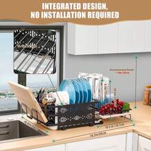 CXRYLZ Extendable 2-Tier Stainless Steel Dish Drying Rack For Kitchen Counter, Space-Saving Small Escurridor De Platos Para Fregadero With Drying Tray, Plate Drainer, Utensils Holder & Cup Rack - 1 - View 2