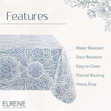 Home Fashions Savannah Boho Paisley Water- and Stain-Resistant Vinyl Tablecloth with Flannel Backing, 60 Inches X 102 Inches, Rectangle, Blue(259.1 x 152.4 cm (Rectangular) Azul) - Multicolor - Ver 4