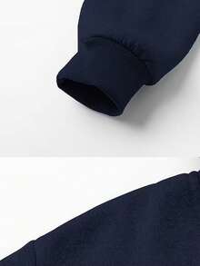 1pc Men's Sherpa Lined Zip-Up Hoodie Jacket, Casual Versatile Knit Sweatshirt Outerwear - Navy Blue - View 5