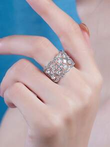 925纯银莫桑石戒指，女士款，低过敏性，高端订婚/结婚戒指，情人节/生日礼物，防氧化礼盒包装 - 戒指 - 查看 3