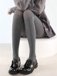 1pc Velvet Black Polka Dot Pantyhose, Retro Fashion Wear, Grey Cozy Tights