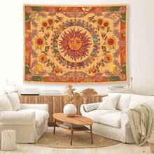 1-Piece Bohemian-Style Yellow Sun And Moon Tapestry With Sunflower, Butterfly, And Constellation Motifs - Interior Decor Suitable For Bedrooms, Dorm Rooms, And Living Rooms. - Multicolor - View 3