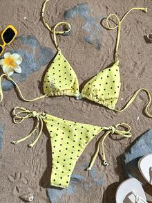 Bộ bikini chấm bi dành cho nữ, quần buộc dây bên hông, chất liệu co giãn, kiểu dáng giản dị, thanh lịch, gợi cảm, thích hợp cho kỳ nghỉ biển. - Nhiều màu - Xem 4
