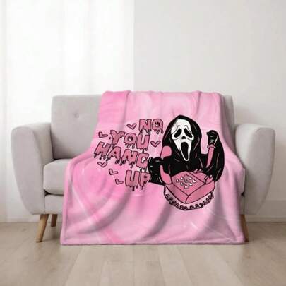 No You Hang Up Ghostface Valentine's Day Pink Printed Fleece Throw Blanket Soft Warm Lightweight Cozy Flannel For Bed Sofa Camping Travel Gift For Women Girls Adults(280gsm)