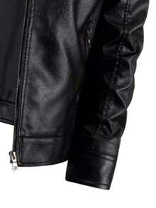 男士前拉链长袖极简主义皮夹克，时尚