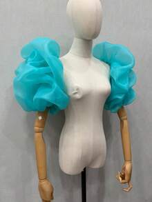 连衣裙黑色欧根纱泡泡袖2个弹力新娘袖秋季配饰