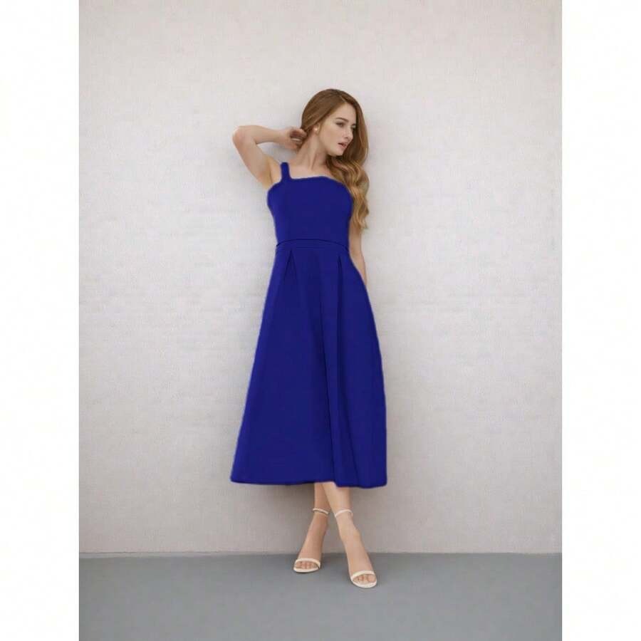Tailored Dress With Built-In Bra Cups. Fashion Items!!! - Navy Blue - View 1