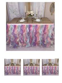 4 pies/6 pies/8 pies/9 pies/14 pies Faldas de mesa de organza, faldas de mesa rizada, faldas de mesa de sauce llorón, adecuadas para mesas de comedor rectangulares o redondas, para duchas nupciales, cumpleaños, fiestas de boda, banquetes, faldas de mesa para pasteles, decoración del hogar. - Multicolor - Ver 89