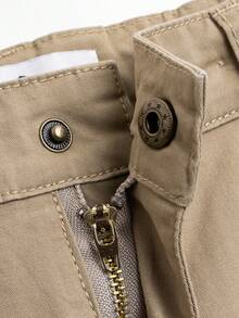 Boys' Embroidered Logo Casual Cotton Pants, Spring/Autumn - Khaki - View 5