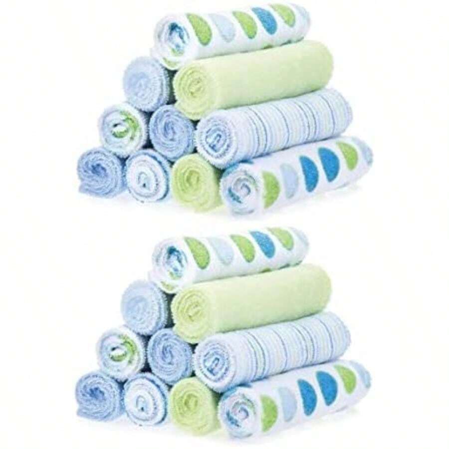 Spasilk - Juego de Toallas para niños y niñas recién Nacidos, Juego de Toallas de Rizo Suave, Paquete de 20, Color Aguamarina(Azul (Blue Dogs)) - Multicolor - Ver 1