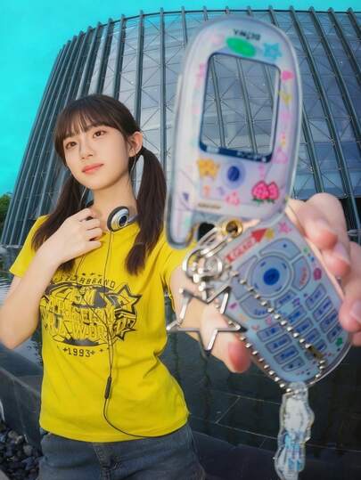 Mini Mobile Phone! Cute Cartoon Millennium/Heisei Style Little Smart Keychain Photo Frame (Photo Not Included)