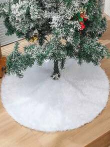 1pc Christmas Tree Skirt, Soft White Decorative Christmas Tree Skirt