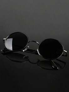 1 Piece Vintage Unisex Round Eyewear - Slim Decorative Frame, Alloy Material, Exquisite Craft, Lightweight Durable, Budget-Friendly Sleek Accessory For Summer Beach/Vacation/Outdoor/Travel/Driving/Fishing/Halloween, Men/Women/Teens & Fashion Enthusiasts - màu đen - Xem 6