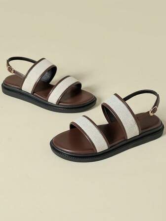 女士厚底搭扣凉鞋，撞色设计，波西米亚风，复古编织露趾，防滑，舒适，夏季新款，厚底，适合海滩，咖啡棕色，休闲，简约罗马凉鞋，尺码41-43