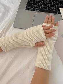 1 Pair Of Winter Plush Knitted Open Finger Warm Gloves, Perfect For Office, Student Writing, Cycling And Skiing, Daily Wear ﻿ - Multicolor - View 2