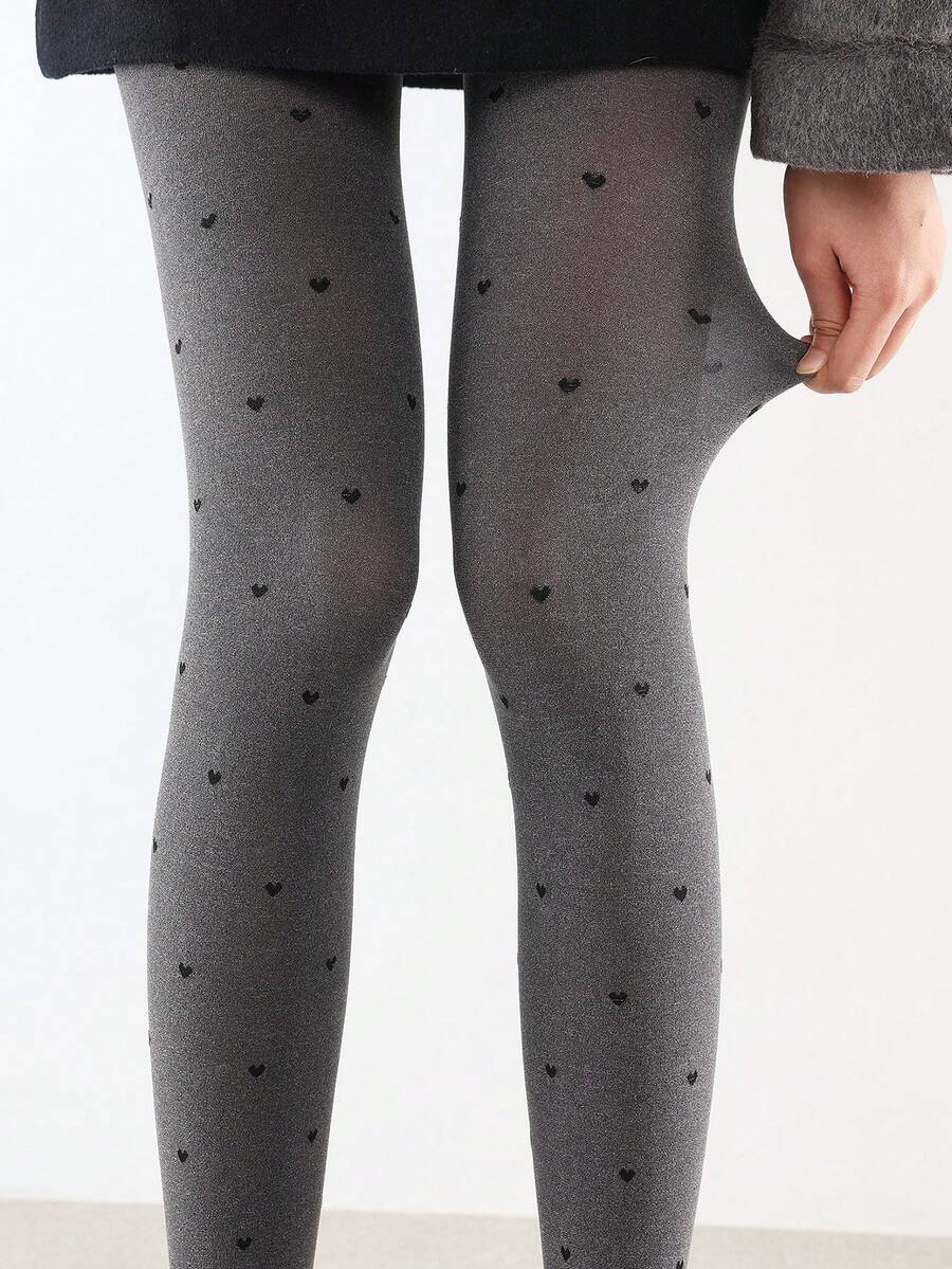 1件装黑色波点丝绒连裤袜，复古时尚服饰，灰色舒适紧身裤 - 灰色 - 查看 1