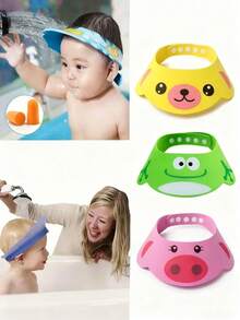 1个可调节防水儿童浴帽 - 卡通设计，EVA材质，柔软便携，3种颜色可选，浴室必备，适合各种头型，浴室配件，儿童洗浴用品