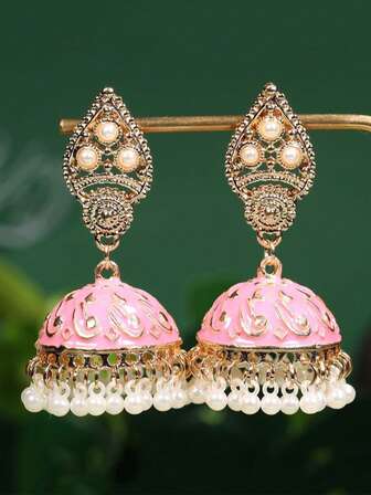 一对优雅仿珍珠吊坠耳环，花朵油滴装饰饰品，适合女性日常、节日、婚礼和派对佩戴