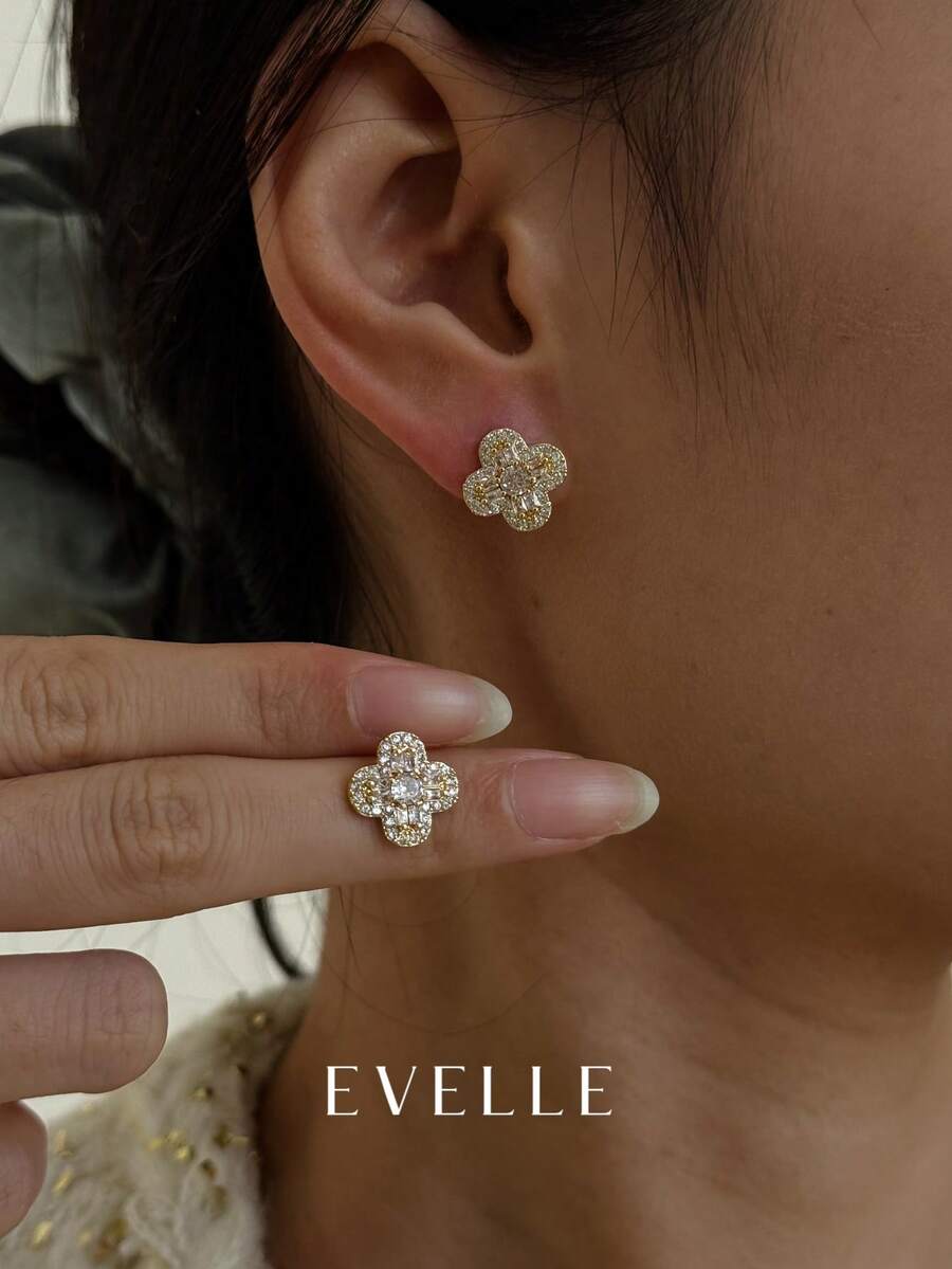 Hoa tai đồng mạ vàng 18K thanh lịch và dễ thương, thích hợp đeo hàng ngày và đi tiệc - Vàng - Xem 1