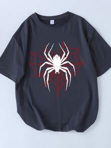 This Spider-Themed Printed Short Sleeve T-Shirt Is A Perfect Casual And Fashionable Choice For Teenage Boys. - Dark Grey - View 4