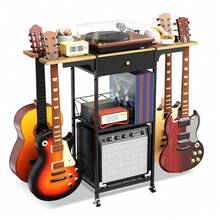 CXRYLZ 3-Tier Multi Guitar Stand With 4 Guitar Holders & Wheels, 3-In-1 Floor Guitar Rack With Built-In Amp Stand And Storage Drawer, Space-Saving Guitar Organizer For Acoustic, Electric & Bass - 黑色 - 查看 1
