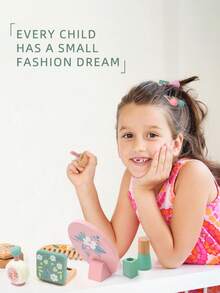 木制化妆玩具套装，过家家化妆套装，带刷子和镜子，女孩生日礼物