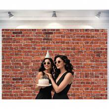 1件红色砖墙背景布，复古砖墙装饰，涤纶材质，适用于派对摄影背景、派对墙面装饰、生日装饰、节日派对用品、室内/室外派对装饰、庆典背景，多种尺寸可选，易于悬挂 - 彩色 - 查看 9