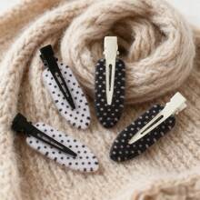 Preppy Black & White Polka Dot No Crease Hair Clip For Women, Korean Style Non Slip Side Bangs Duckbill Clip, Minimalist Chic Hair Accessory - Hai màu trắng và hai màu đen - Xem 5