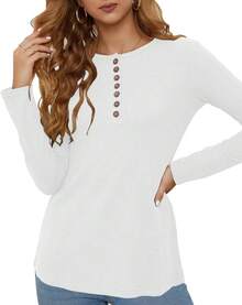 Women's Waffle Knit Casual Long Sleeve Blouses Button Down Henley Shirt 2025 Fashion - Dark Grey - View 7
