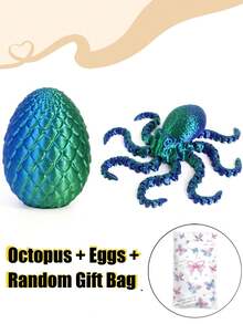1/2个3D打印章鱼蛋，附赠礼品袋 - 逼真的绿色塑料可动模型，适用于家居和办公室装饰、办公用品、减压玩具、派对礼品袋填充物、圣诞装饰、圣诞礼物、圣诞派对礼品袋填充物、3D打印动物、生日礼物、圣诞袜填充物 - 彩色 - 查看 17