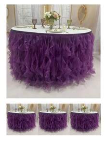 4 pies/6 pies/8 pies/9 pies/14 pies Faldas de mesa de organza, faldas de mesa rizada, faldas de mesa de sauce llorón, adecuadas para mesas de comedor rectangulares o redondas, para duchas nupciales, cumpleaños, fiestas de boda, banquetes, faldas de mesa para pasteles, decoración del hogar. - Multicolor - Ver 135