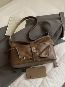 女士新月形单肩包，时尚个性街头设计，容量大，适合女士、女孩、大学生，适合购物、通勤、聚会等场合，咖啡色 - 咖啡 - 查看 8