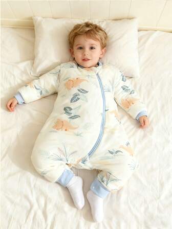 Infant Toddler Baby Cozy Comfort Sleepsack 100% Cotton For Spring Unisex Babies Long Sleeve Split Leg Cute Cartoon Dinosaur Printed Sleeping Bag