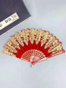 1 件/4 件优雅欧式花卉图案折扇，家用手持扇，适合日常使用、拍照、活动和万圣节舞蹈 - 彩色 - 查看 16