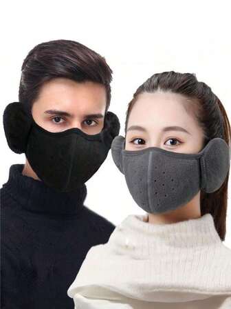 1 pieza Orejera 2 en 1 Máscara, Máscara gruesa, cálida, a prueba de viento y transpirable de forro polar para mujeres y hombres