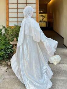 Liyacollection 闪亮蝴蝶长袍，场合长袍，派对礼服，休闲长袍，日常礼服，端庄时尚长袍，卡夫坦长袍 - 白色 - 查看 7