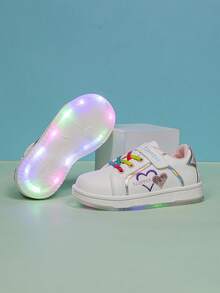 1双可爱卡通LED发光透气运动鞋，男女童均适用 - 休闲、减震、四季皆宜防滑户外跑步和步行鞋 - 白色 - 查看 6